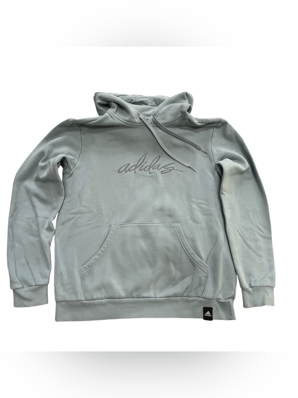 adidas Light Blue Hoodie with Script Logo, Size Youth M (12-14)
